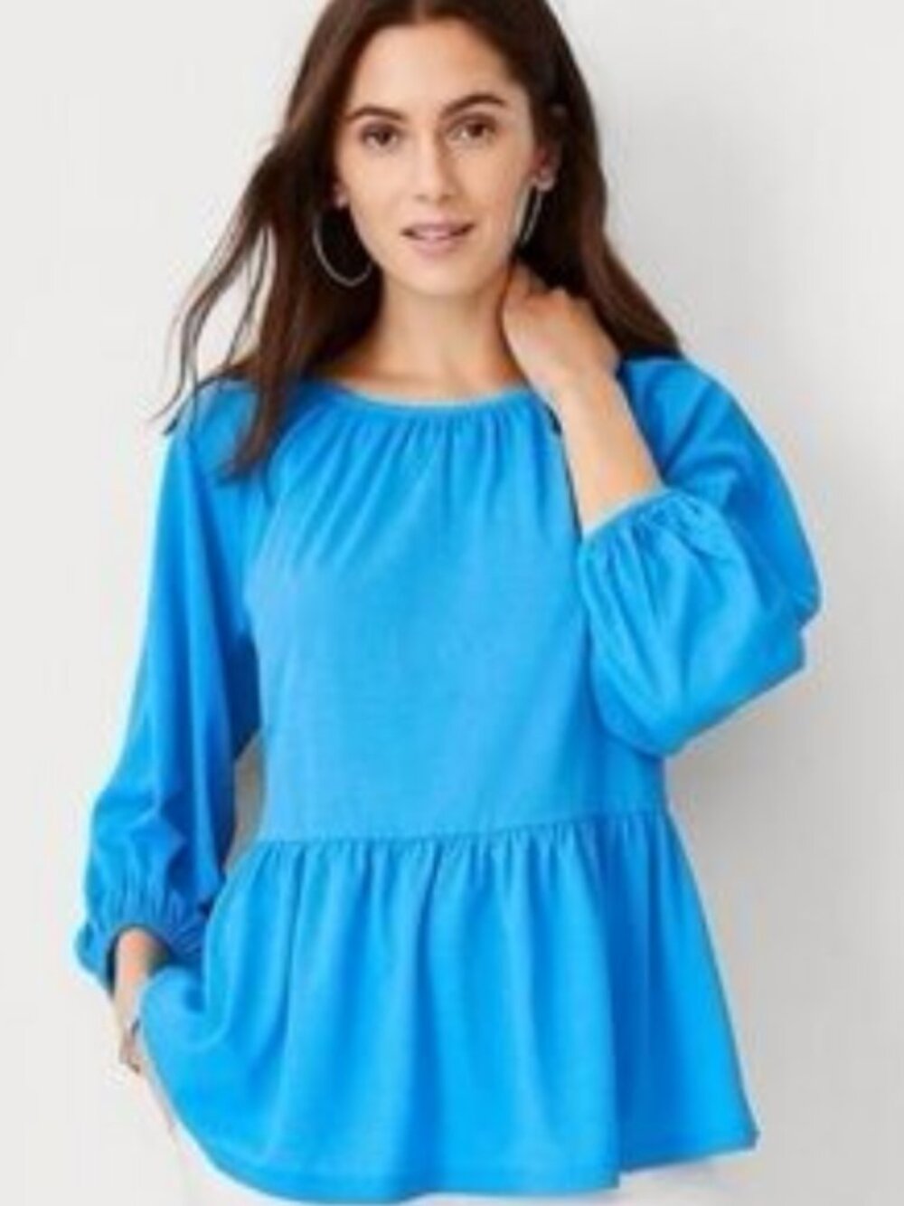Ann Taylor Textured Peplum Blouse Top Blue S